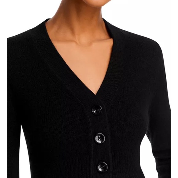 Aqua Cashmere Peplum Cardigan Sweater Button-Down Top Black White S - Picture 4 of 10